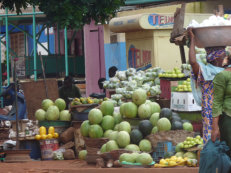 melon market stall in Bobo Dioulasso