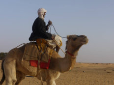 camel rider in the desert